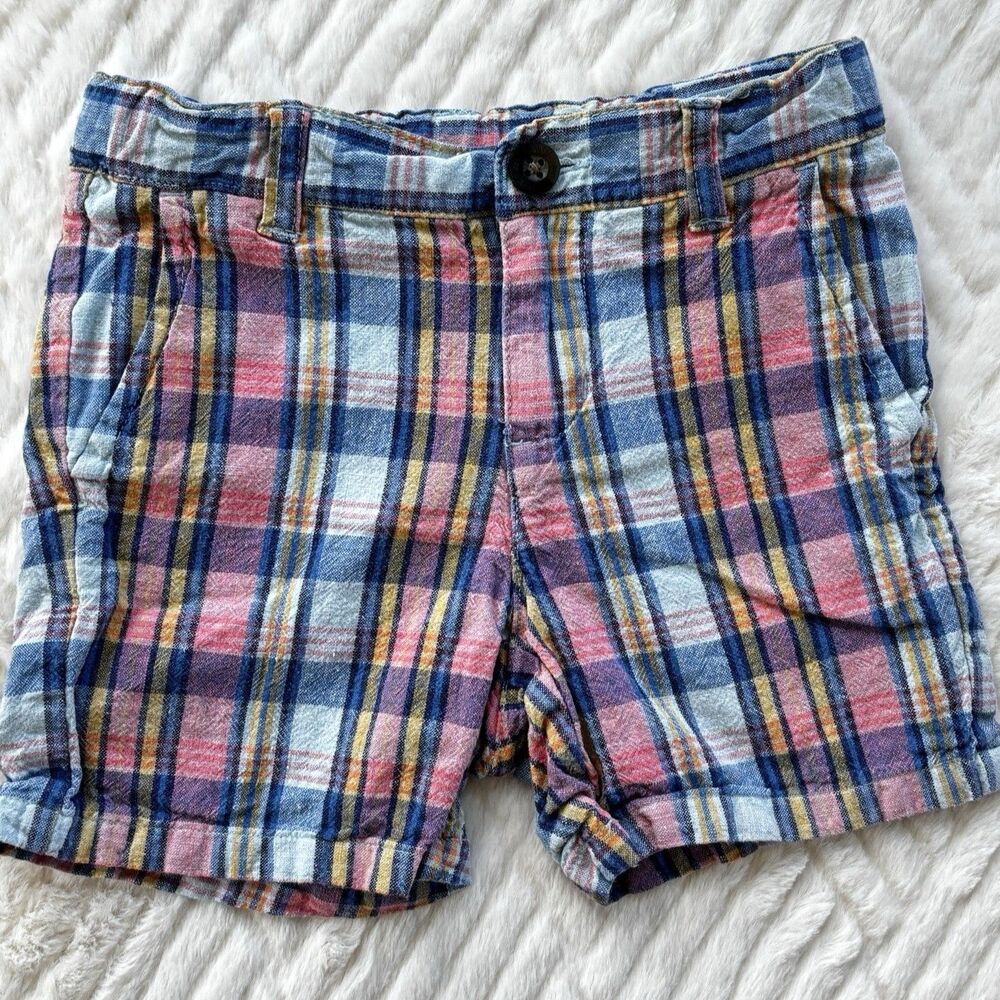 Janie and Jack Boys 2T Pastel Plaid Linen Blend Shorts Easter Spring Preppy Pink